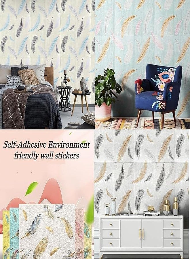 Soldfly White Feather Print Self-Adhesive 3D Textured Wallpaper - Peel & Stick Wall Panels,Waterproof Anti-Fouling Wall Sticker for Home Dcor Home Hotel Living Room Bedroom & Café (70cmX70cm) (40) - Image 5